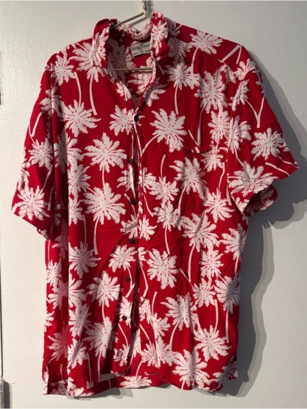 Kenny Flowers Red and White Palm Print Button-Down Shirt